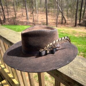 Western Brown Women's Hat with Feather Detail
